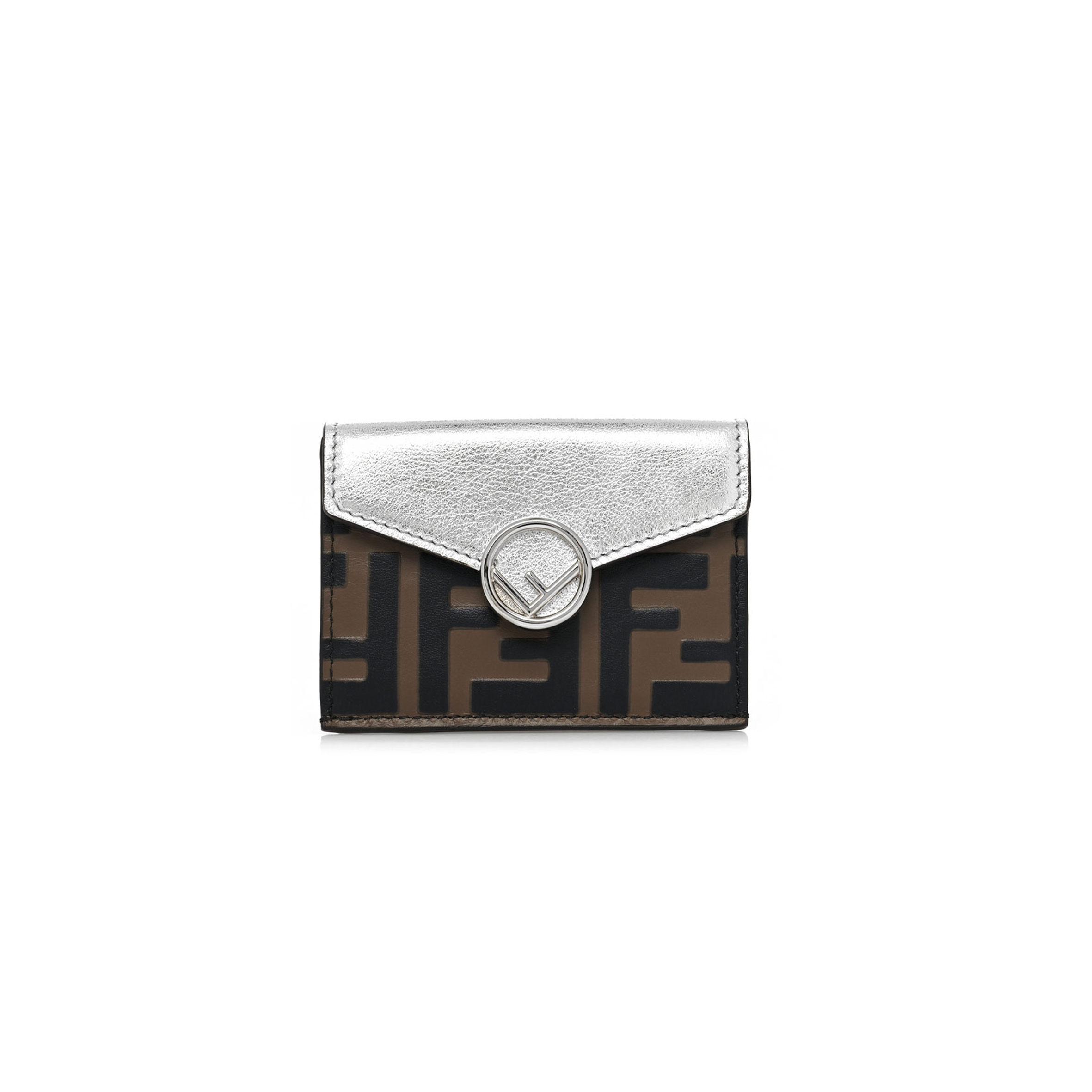 F**di micro tri-fold mini wallet with silver metallic ff logo f (9*6*3cm)